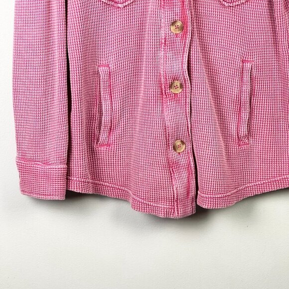 Bagatelle Collection Waffle Knit Shacket Washed Pink - Picture 5 of 10